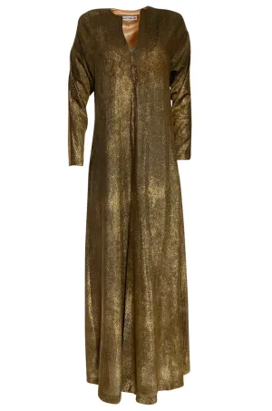 1970s Halston Deep Copper Gold Metallic Lame Lurex Caftan Dress