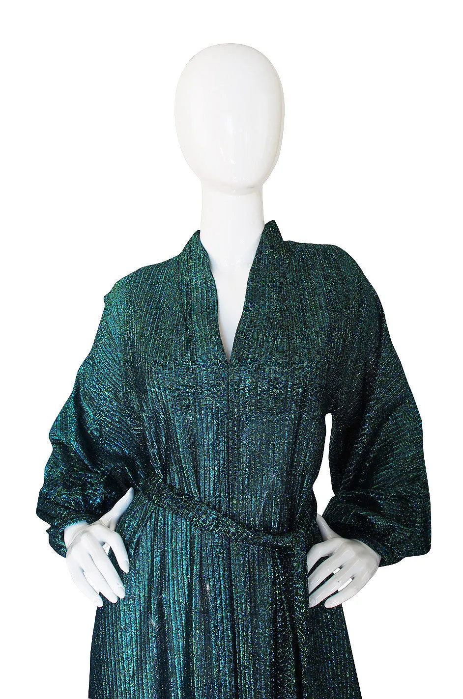 1970s Rare Green Metallic Halston Caftan