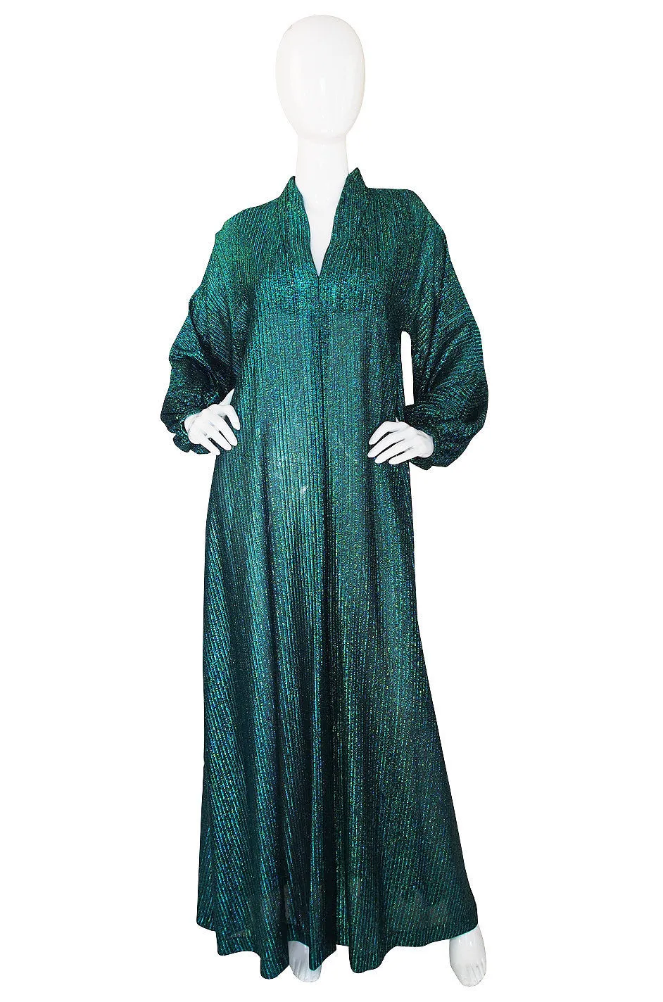 1970s Rare Green Metallic Halston Caftan