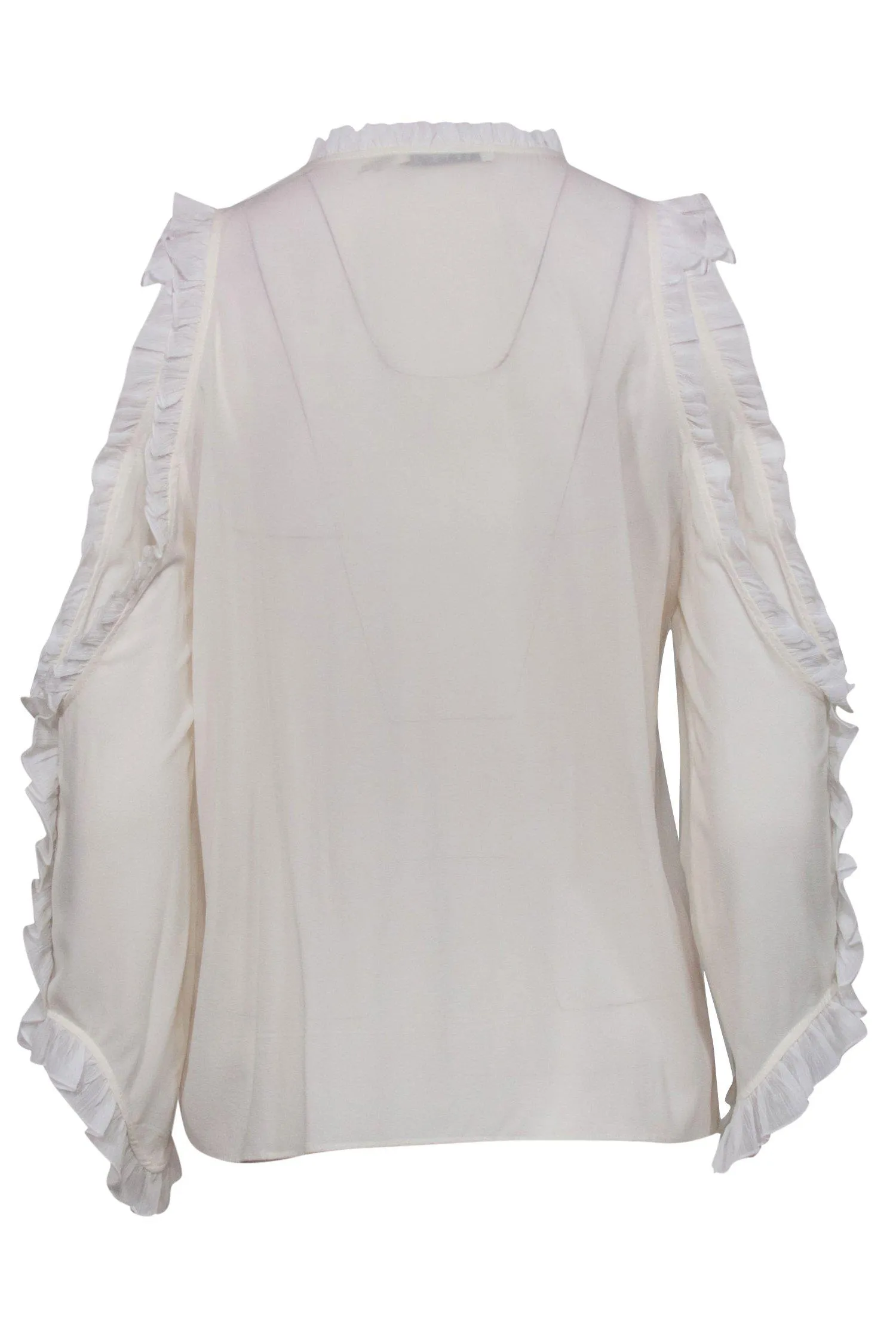 Alice & Olivia - White Ruffle Cold Shoulder Long Sleeve Button-Up Silk Blouse Sz M