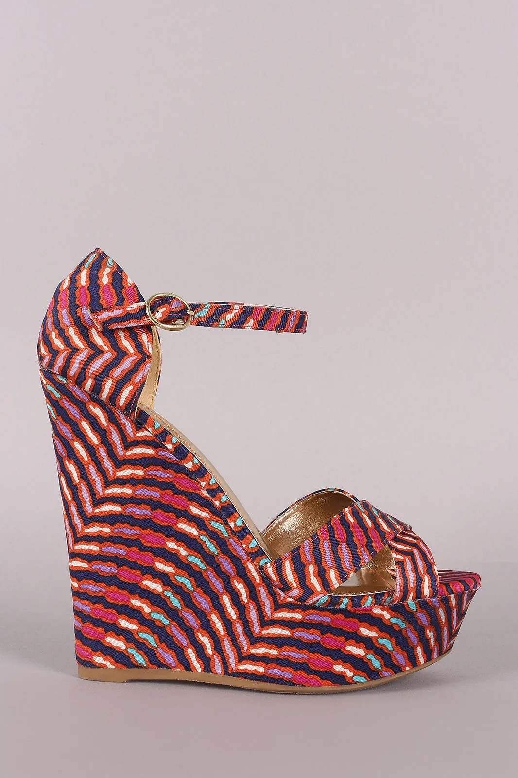 Bamboo Abstract Print Crossband Platform Wedge