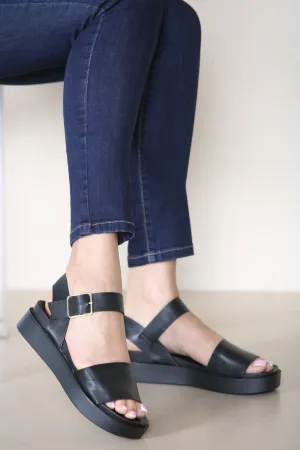 BLACK CLASSIC LOW PLATFORM SANDALS