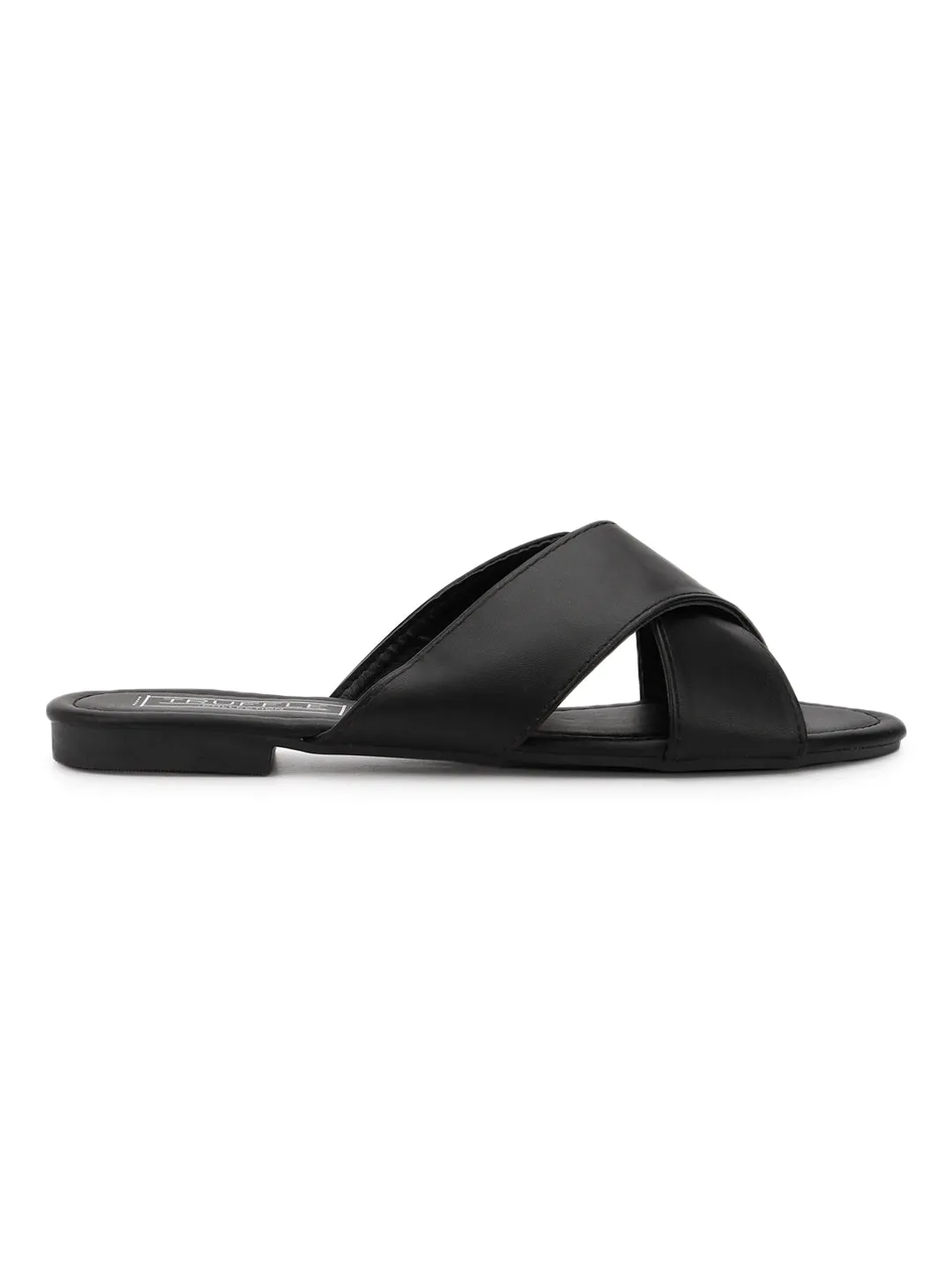 Black PU Crossover Slip-On Flats