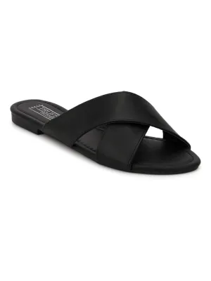 Black PU Crossover Slip-On Flats