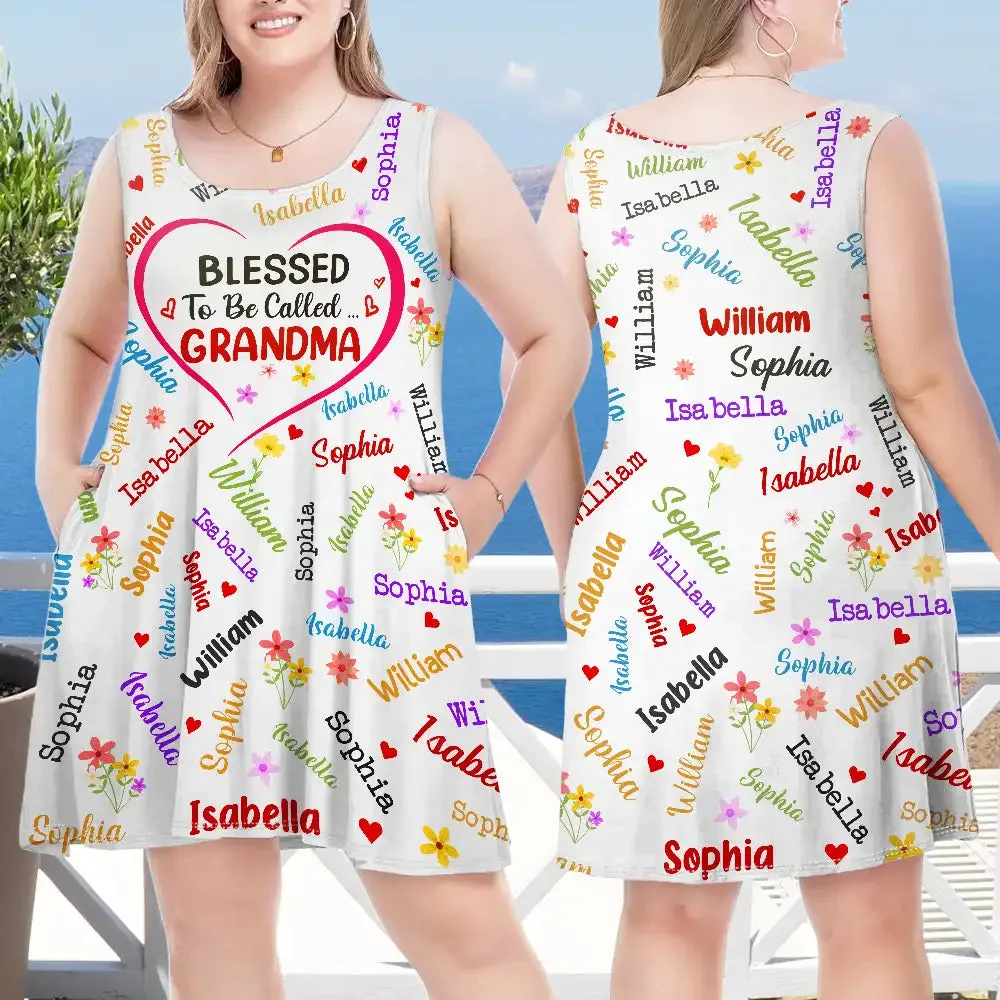 Blessed To Be Called Grandma Nana - Personalized Sleeveless Tank Dress