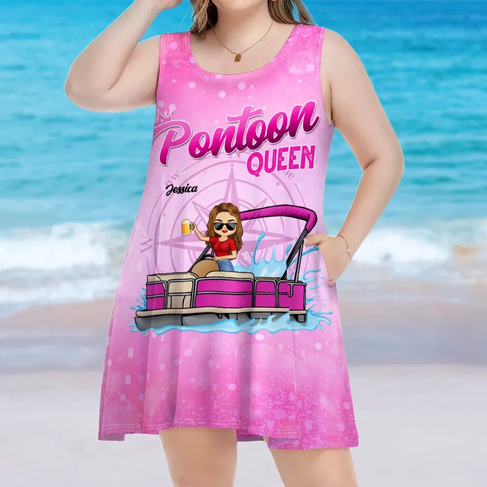 Boating Pontoon Queen - Personalized Sleeveless Tank Dress