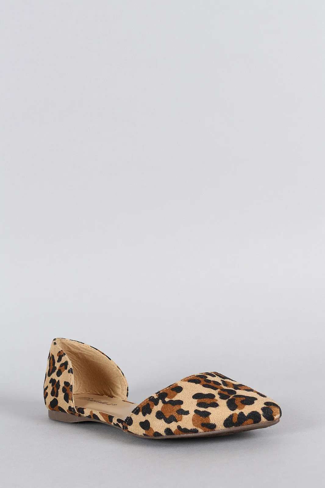 Breckelle Suede Leopard Pointy Toe Slip On Flat