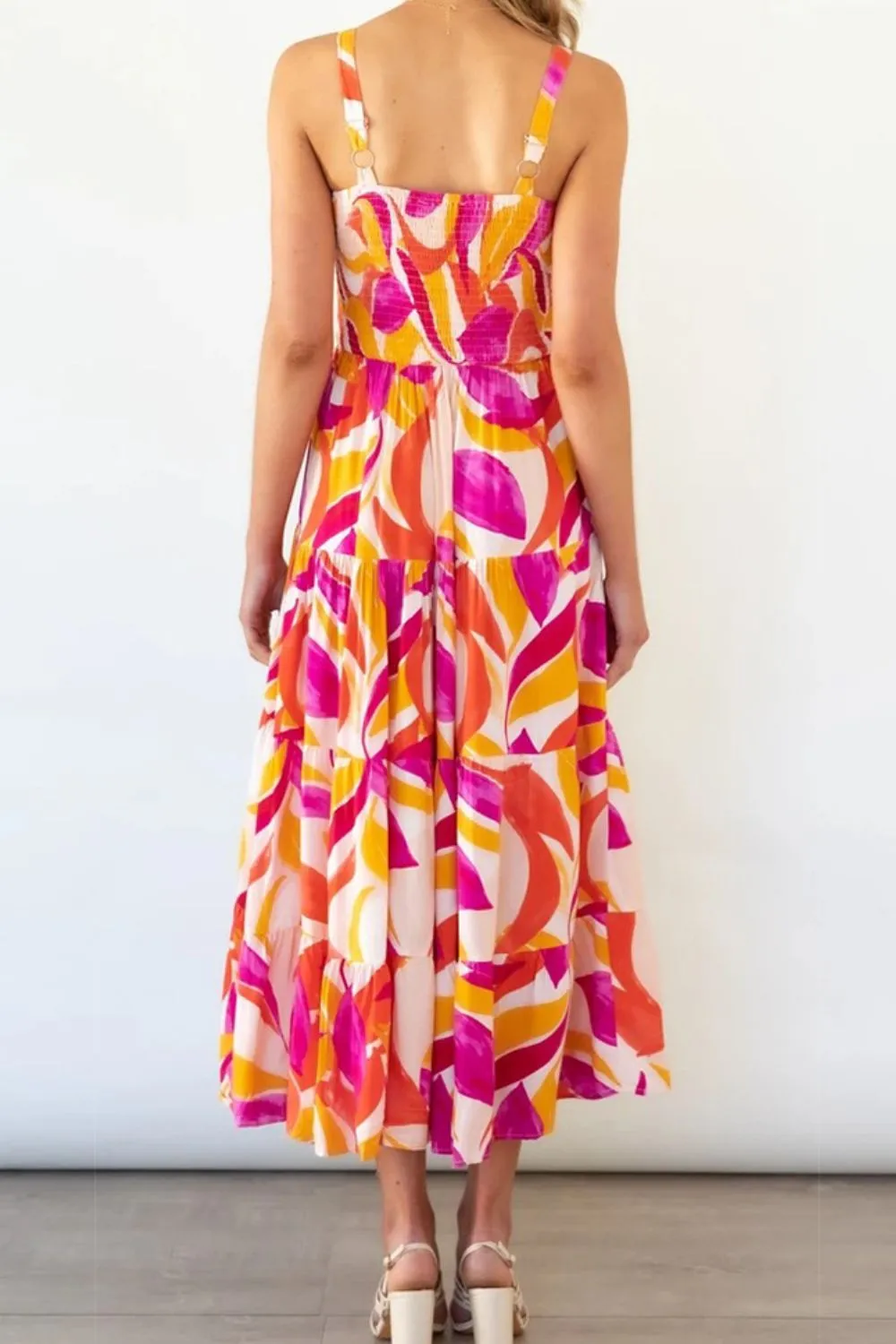 Bright Vibrant Abstract Sleeveless Smocked Bodice Summer Maxi Dress