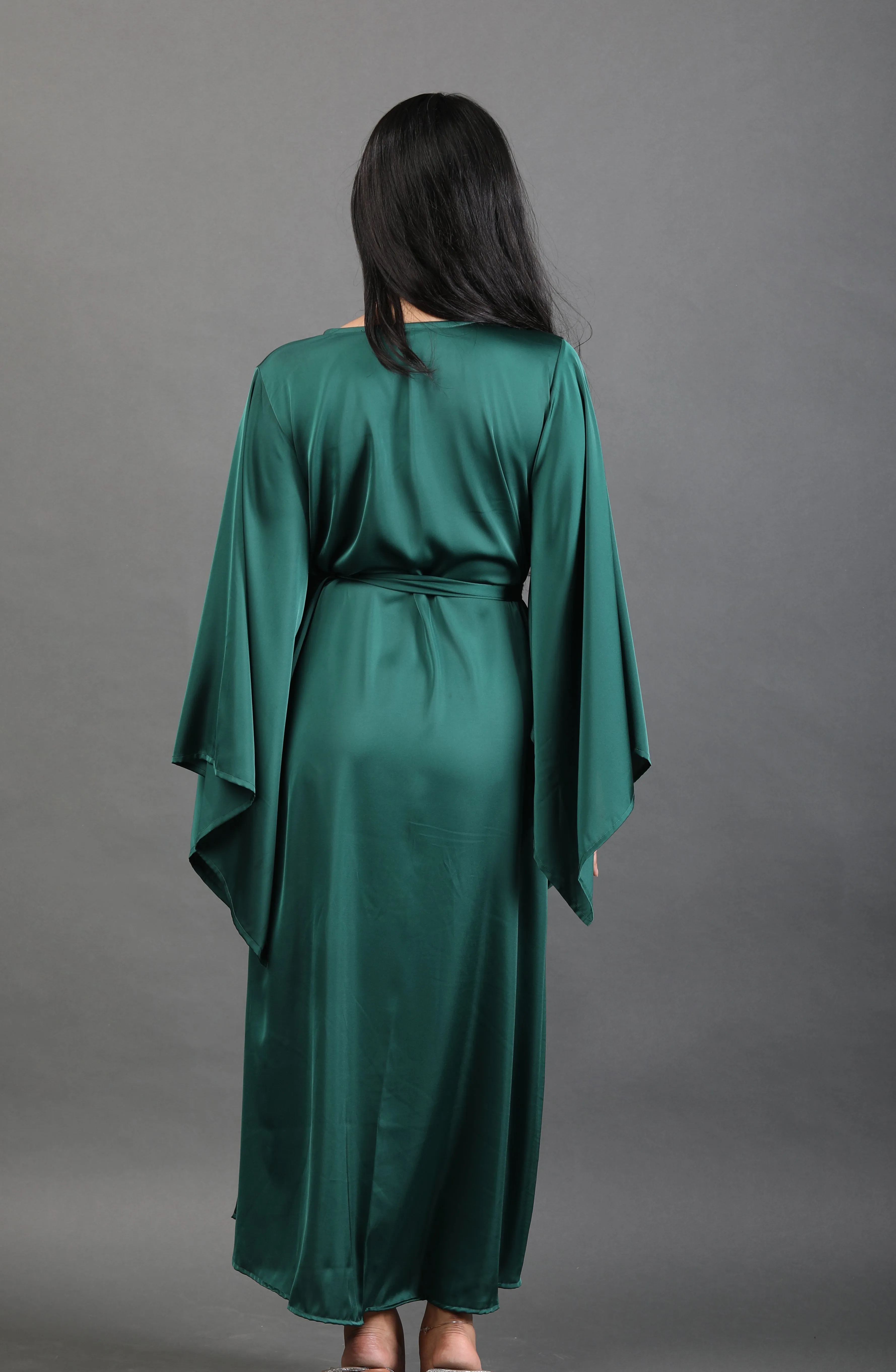 Butterfly Sleeve Wrap around Dress - Emerald Green