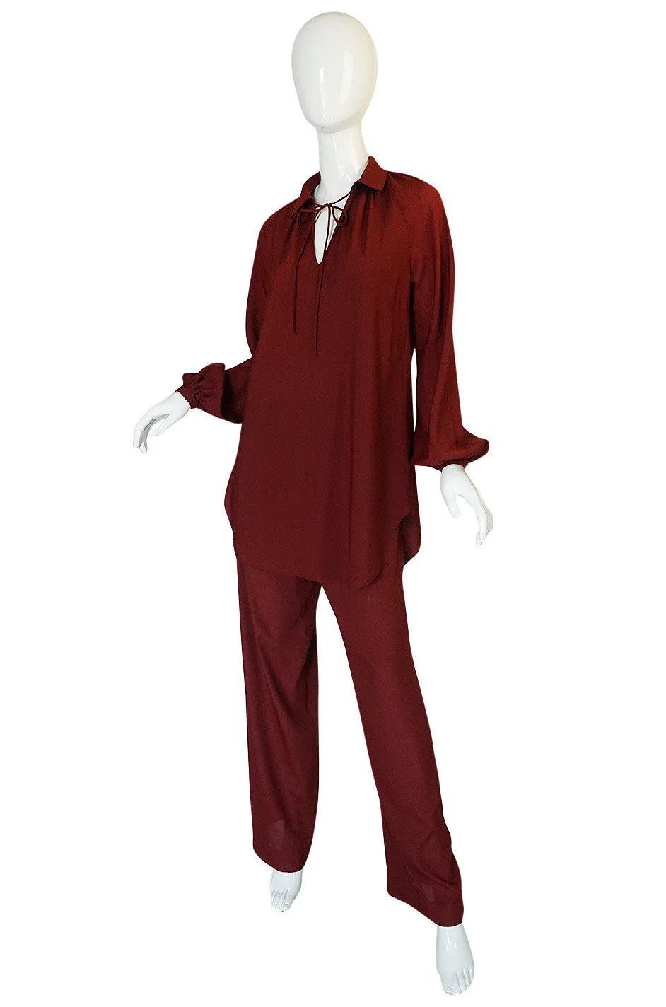 c.1974 Halston Deep Burgundy Evening Pajama Set