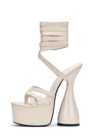 Cape Robbin JULEE White Super High Heel Platform Strappy Cone Heel Sandals Pumps