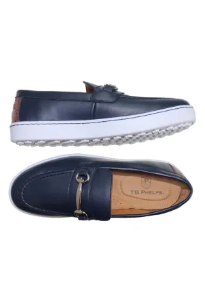 Clubhouse 'Bridge Bits' Leather Golf Slip-On Sneaker in Navy by T.B. Phelps