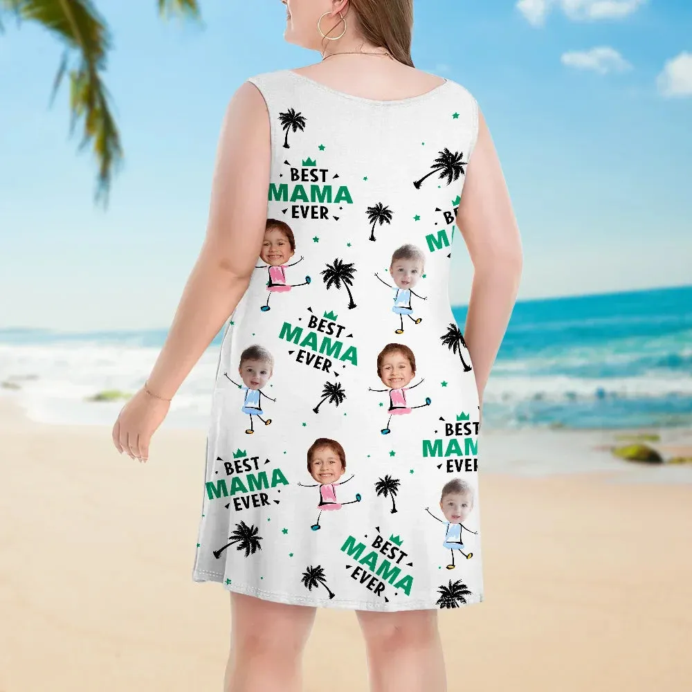 Custom Photo Best Mom Ever Tropical Summer Beach - Personalized Sleeveless Tank Dress