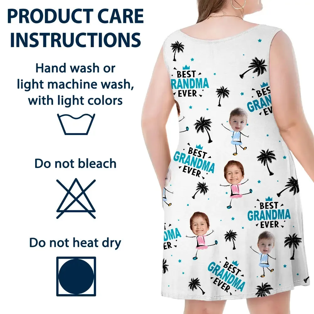 Custom Photo Best Mom Ever Tropical Summer Beach - Personalized Sleeveless Tank Dress