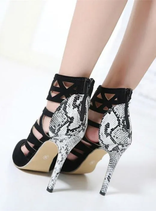 Cut Out Snakeskin Print Roman Sandals Gladiator Ankle