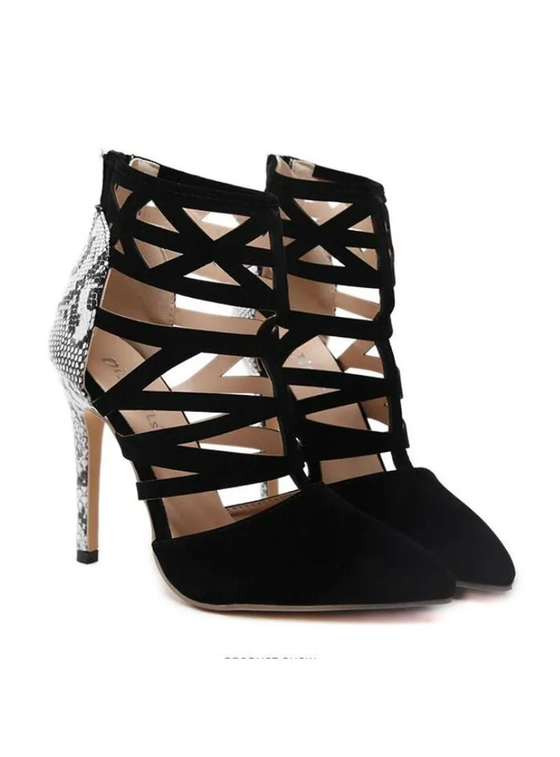 Cut Out Snakeskin Print Roman Sandals Gladiator Ankle