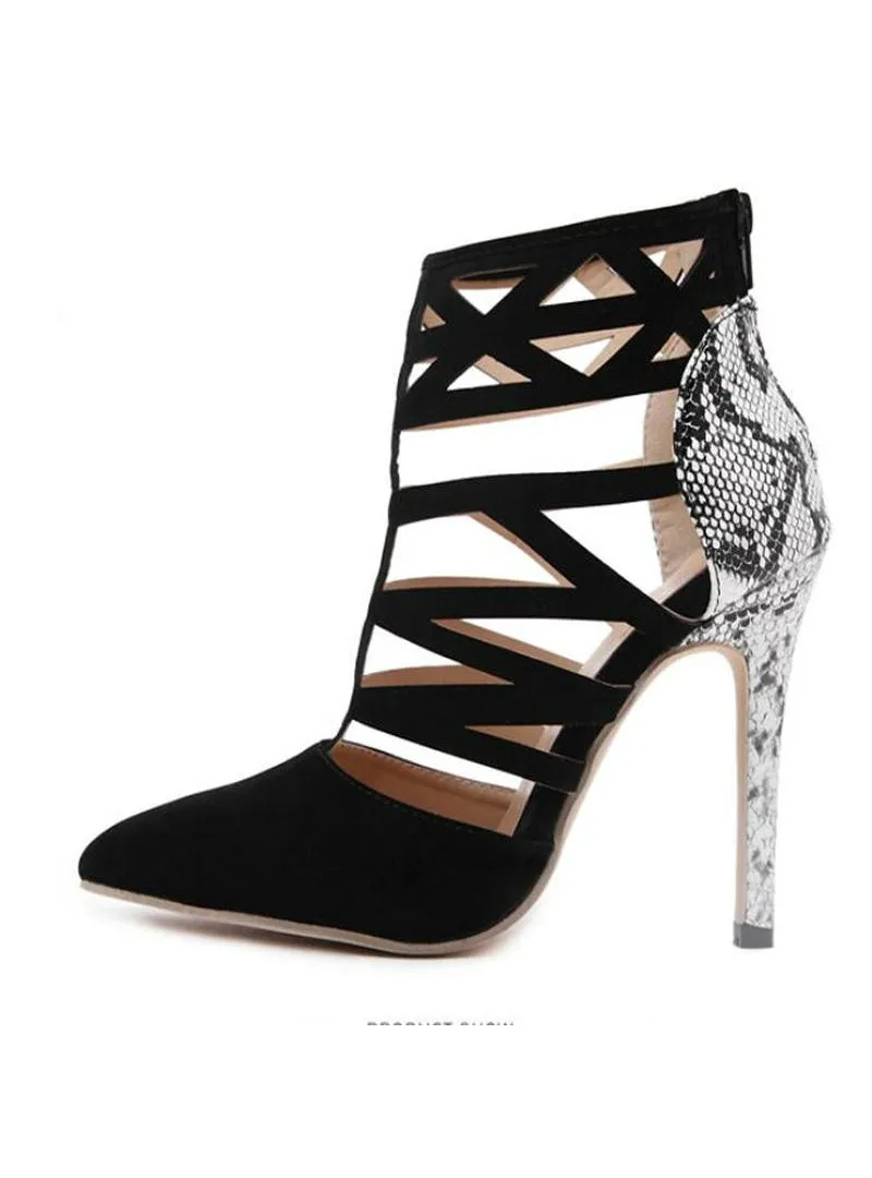 Cut Out Snakeskin Print Roman Sandals Gladiator Ankle