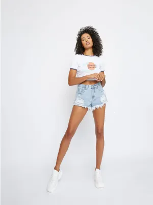 Glamorous Light Blue Wash Distressed Denim Shorts