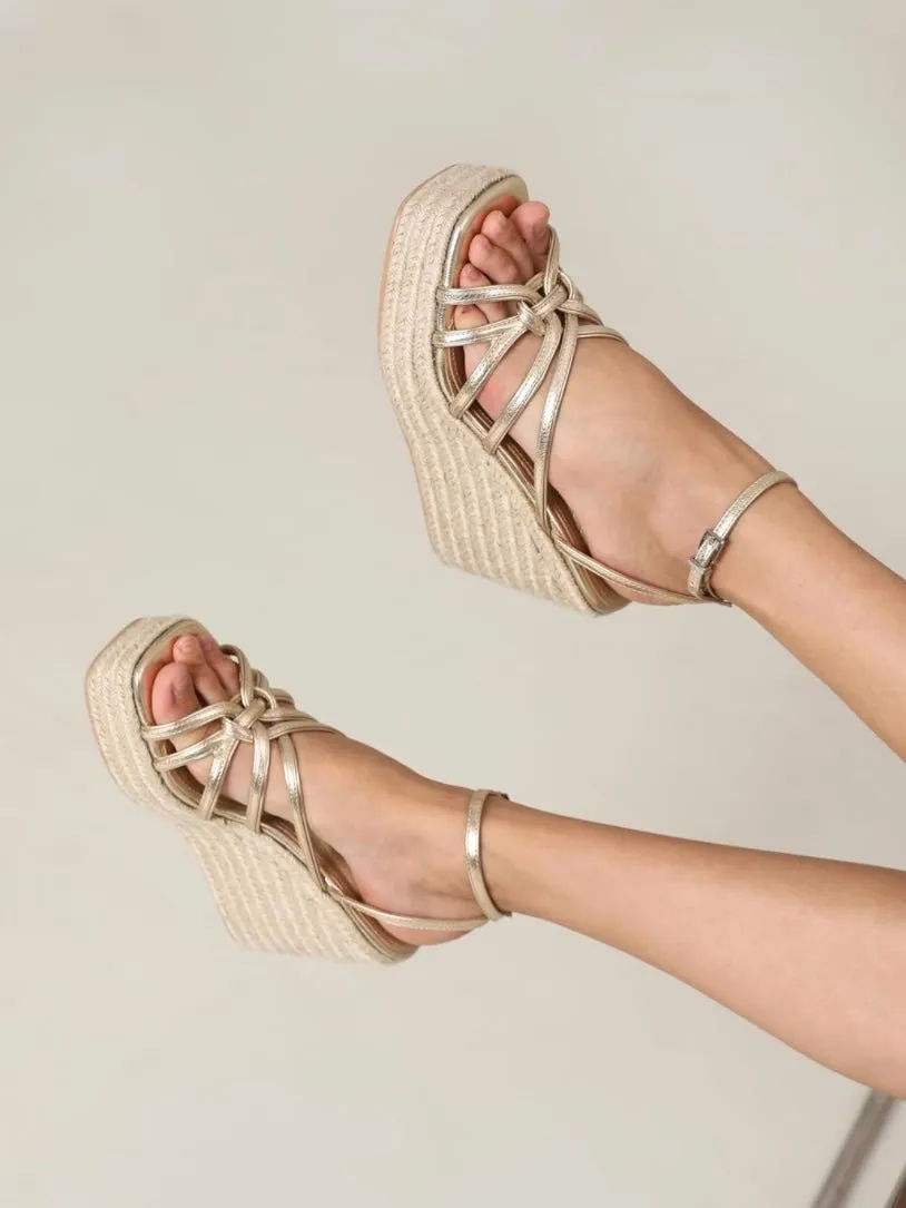 Gold platform espadrille wedge sandals