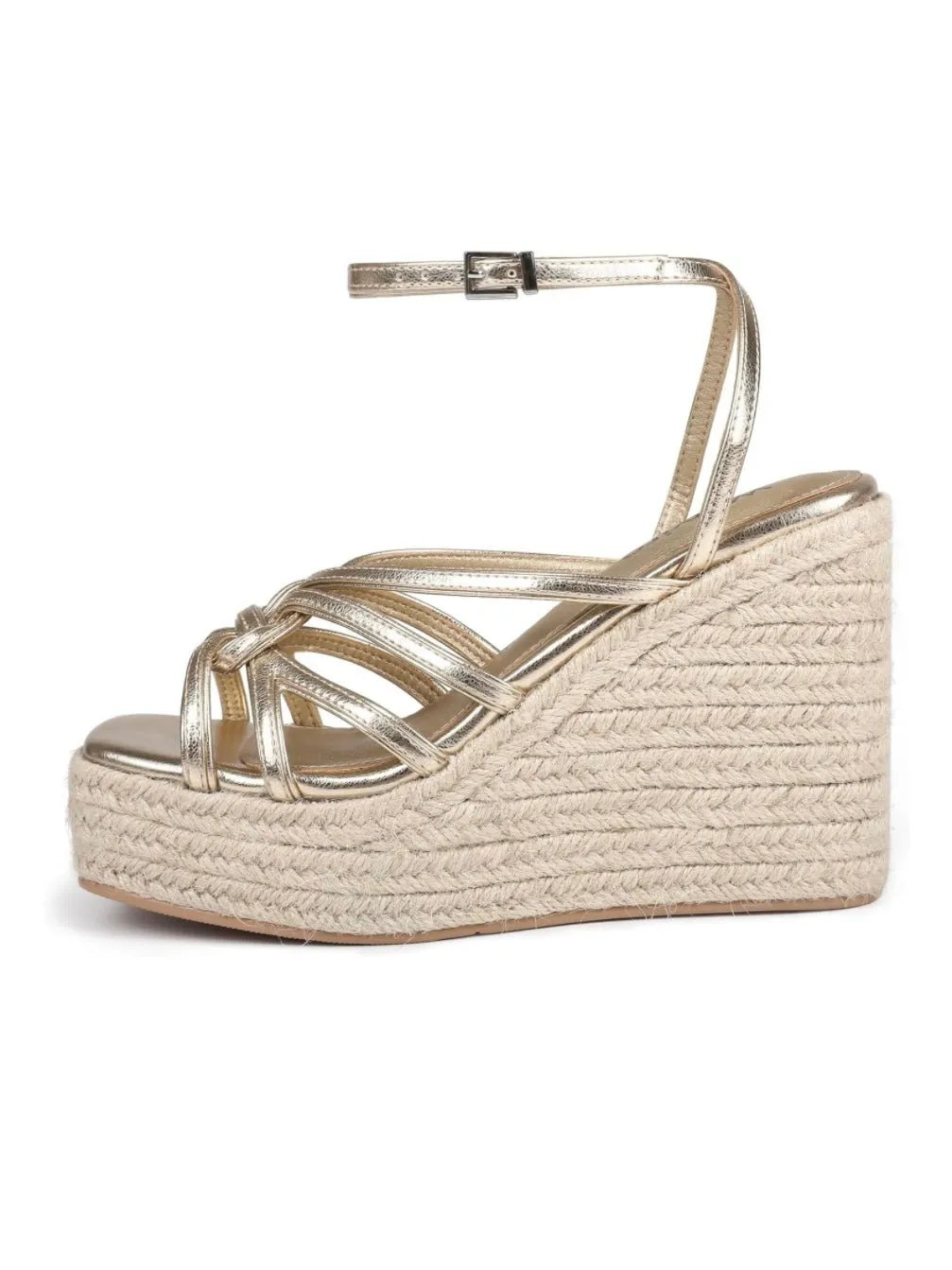 Gold platform espadrille wedge sandals