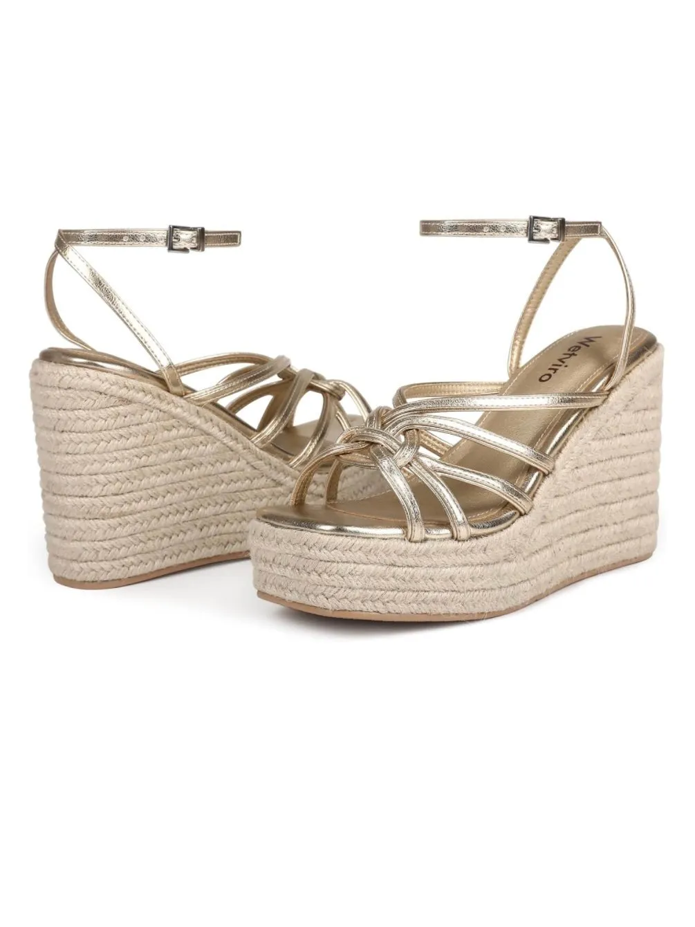 Gold platform espadrille wedge sandals