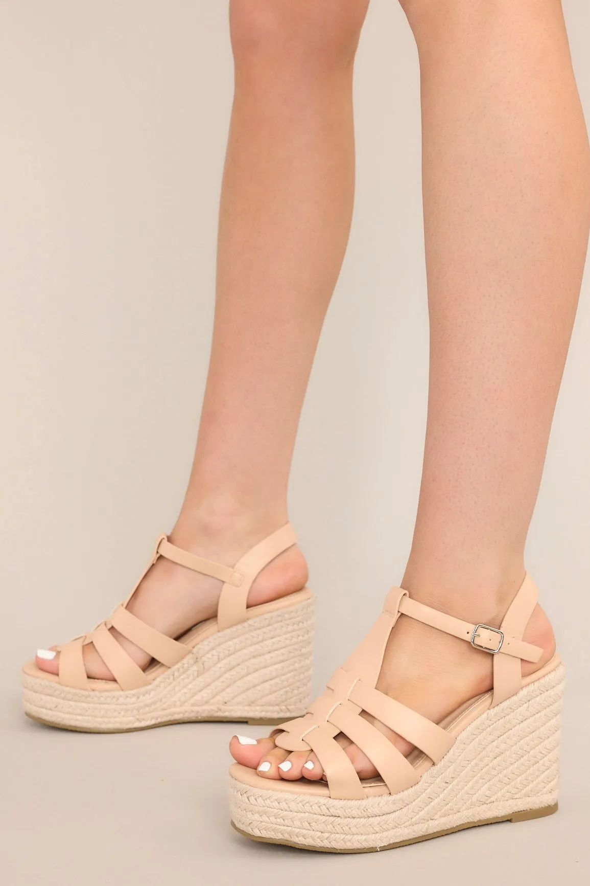 Just Wandering Beige Espadrille Platform Wedge Sandals