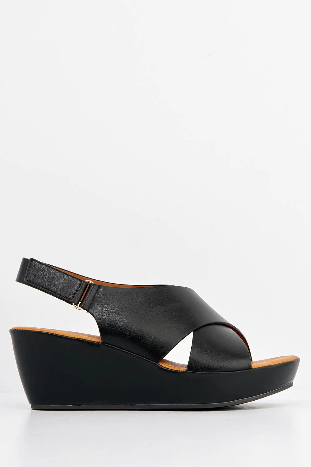 Klara Criss-Cross Straps Wedge Sandals in Black