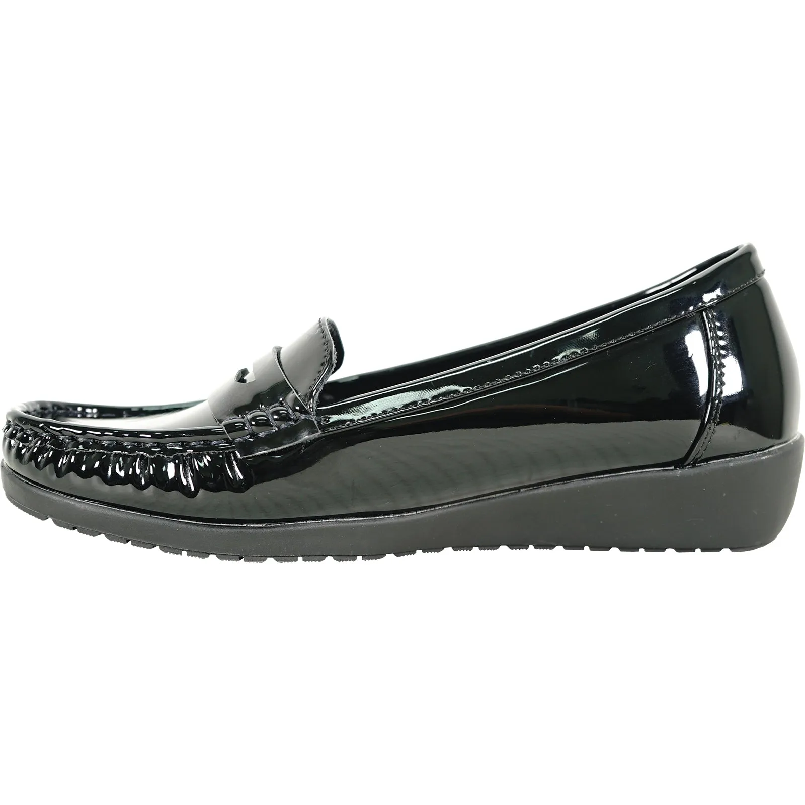 KOZI Women Comfort Casual Shoe ML3254 Wedge Slip-On Loafer Black Patent