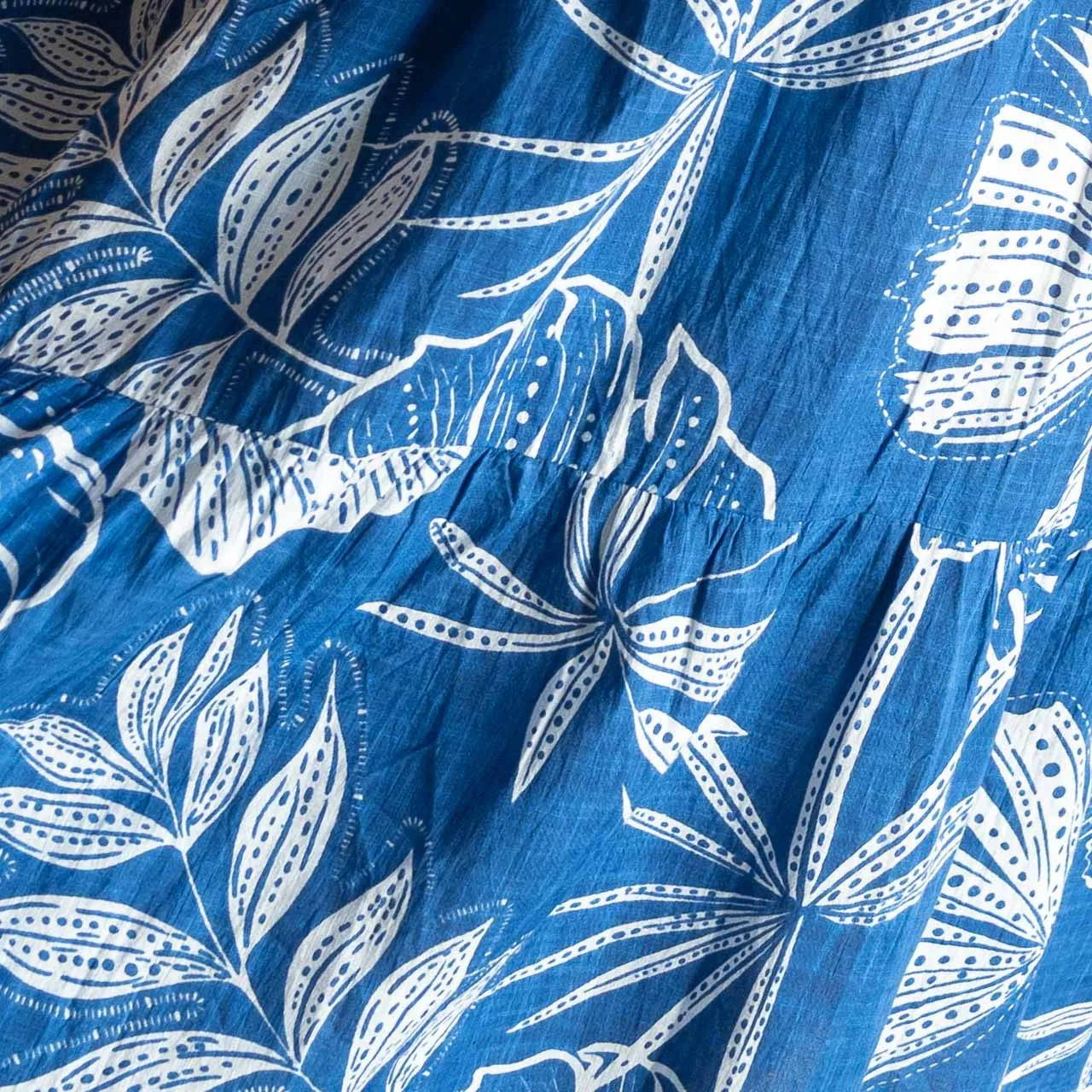 Mandarin Empire Dress - Leaf Etch Blue