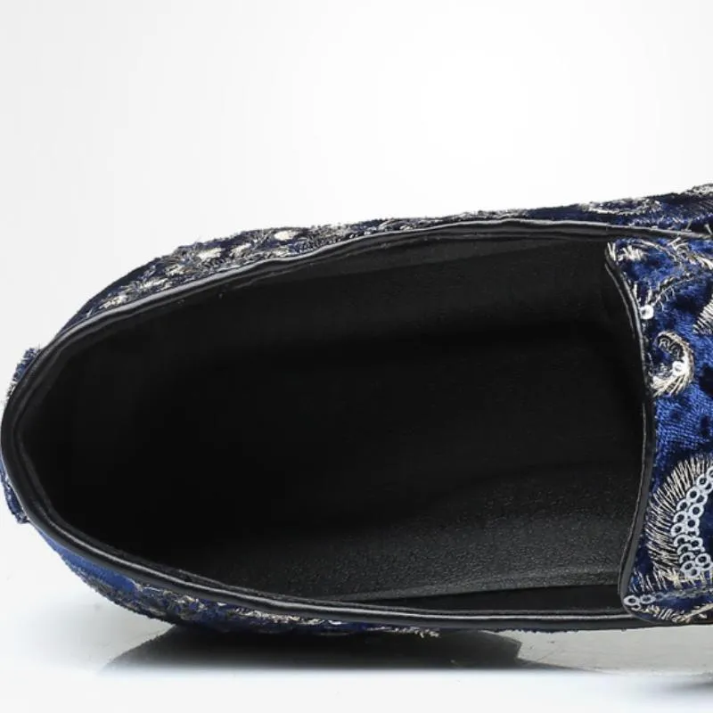 Men's Casual Fashion Embroidered Sequins One Foot Slip On Loafers Shoes