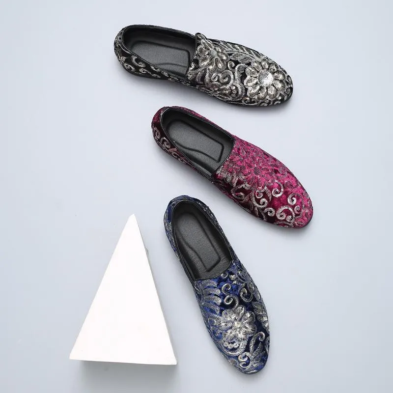 Men's Casual Fashion Embroidered Sequins One Foot Slip On Loafers Shoes