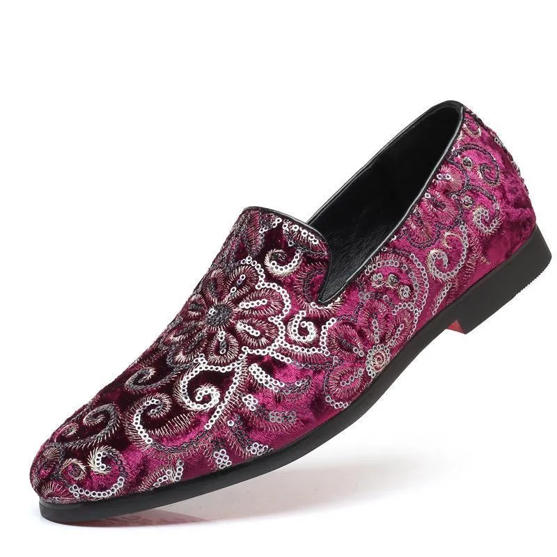 Men's Casual Fashion Embroidered Sequins One Foot Slip On Loafers Shoes