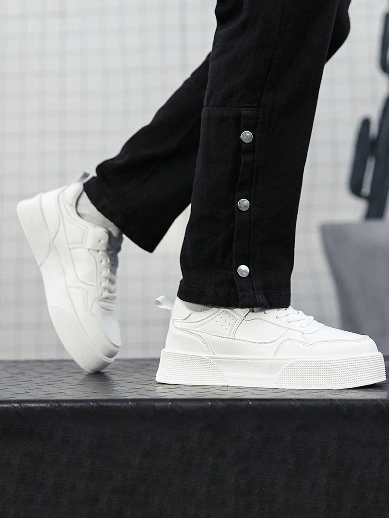 Men's New Style Thick Bottom Height Increasing Breathable White Shoes,