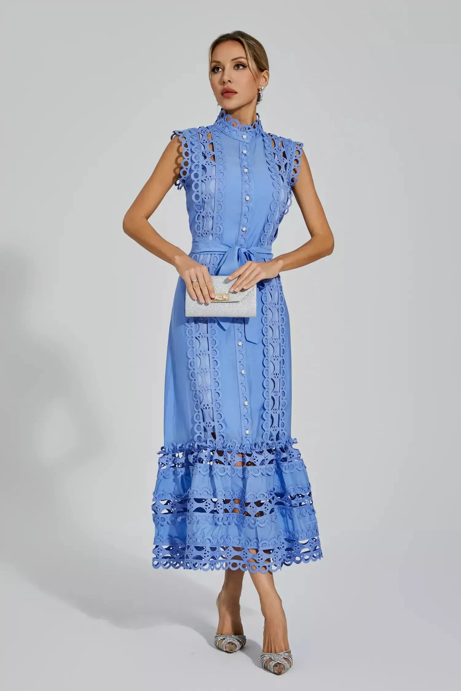 Nica™ | Blue Sleeveless Hollow Maxi Dress