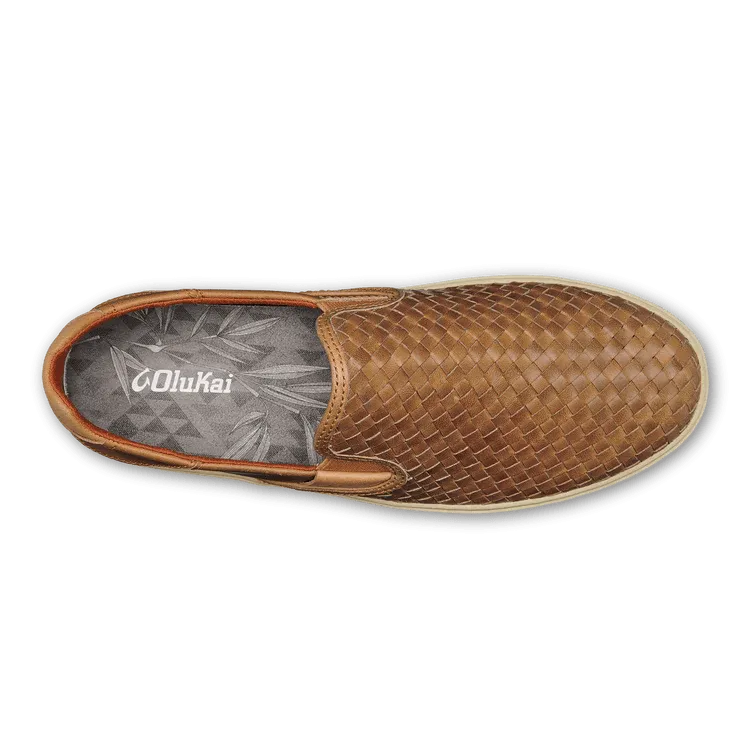 OluKai Men's Lae'ahi Lauhala Leather Slip Ons- Fox