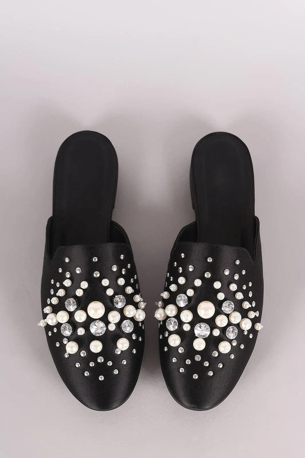 Paprika Satin Rhinestone Pearl Embellishment Slip-On Loafer Flat