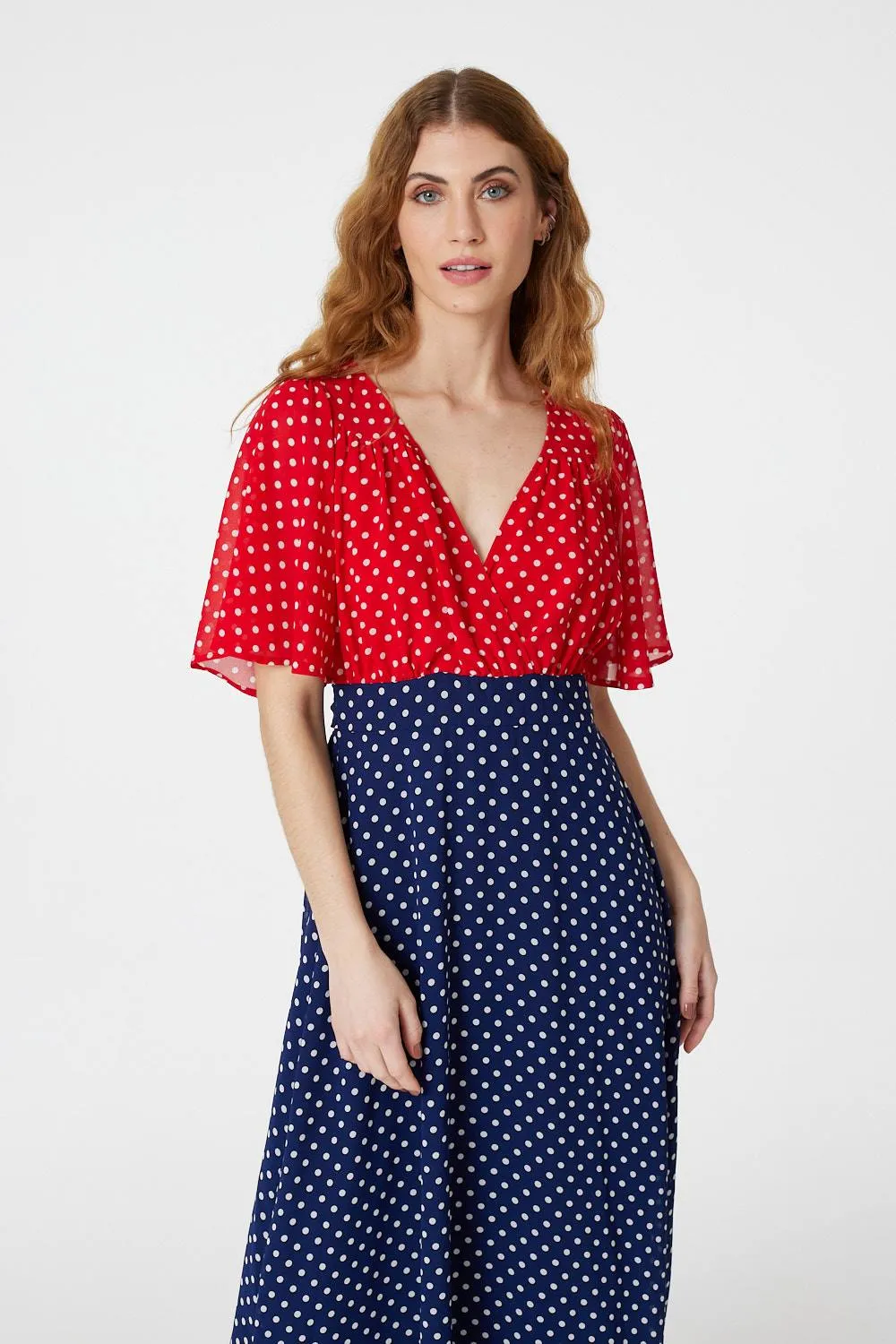 Polka Dot Flared Sleeve Maxi Dress