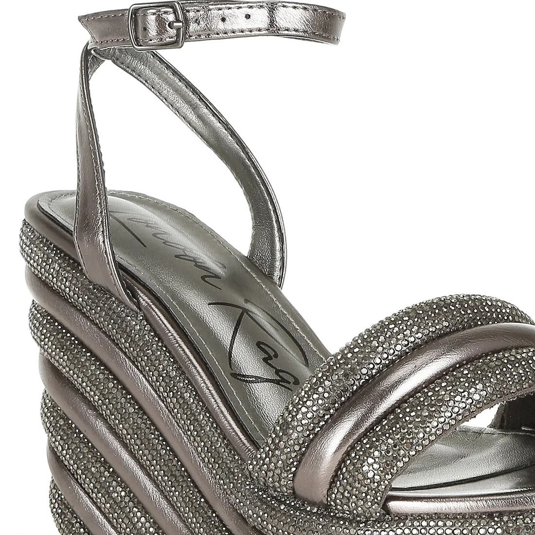 Rhinestone Studded Wedge Sandals