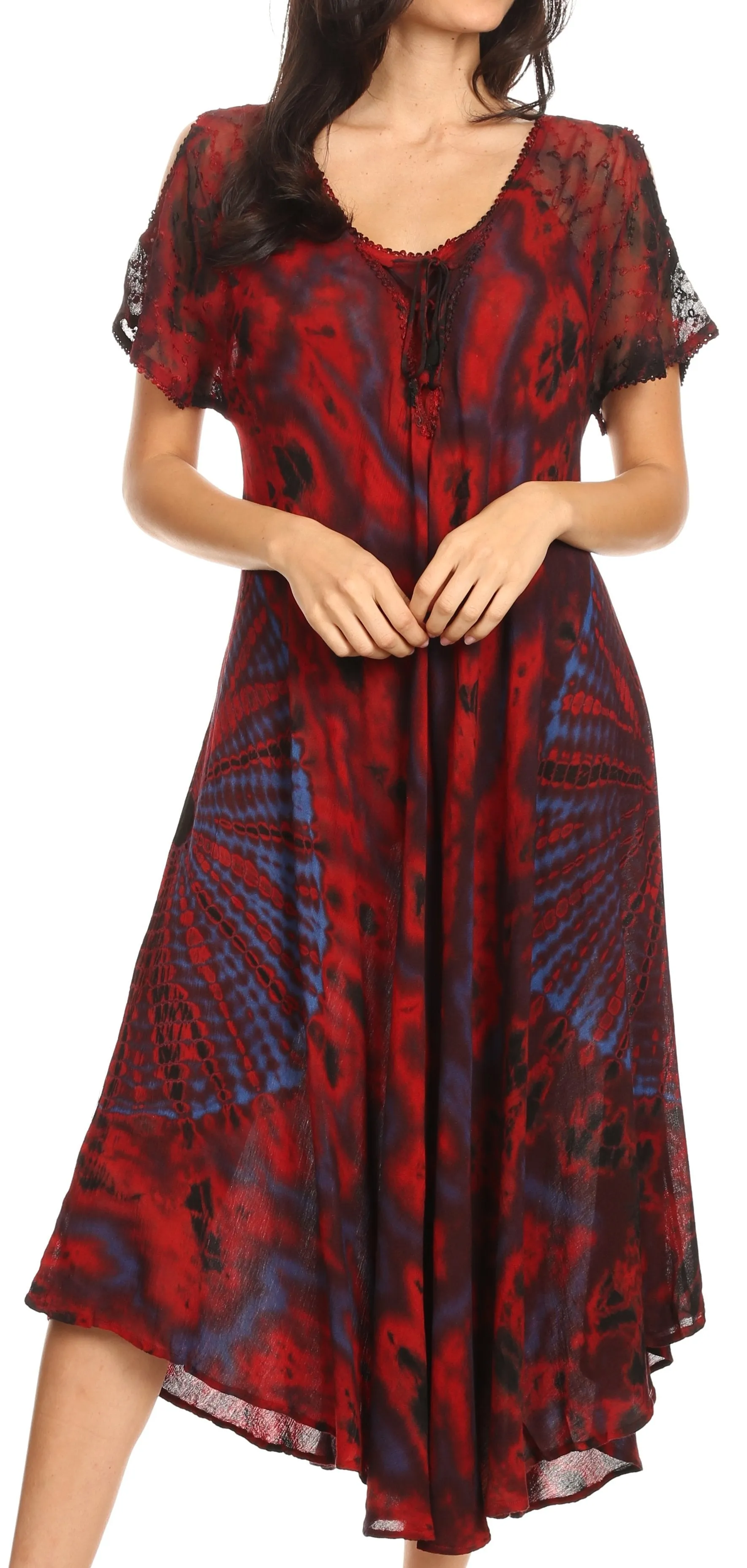 Sakkas Ada Women Cold Shoulder Caftan Relax Long Maxi Dress on Tie-dye with Corset