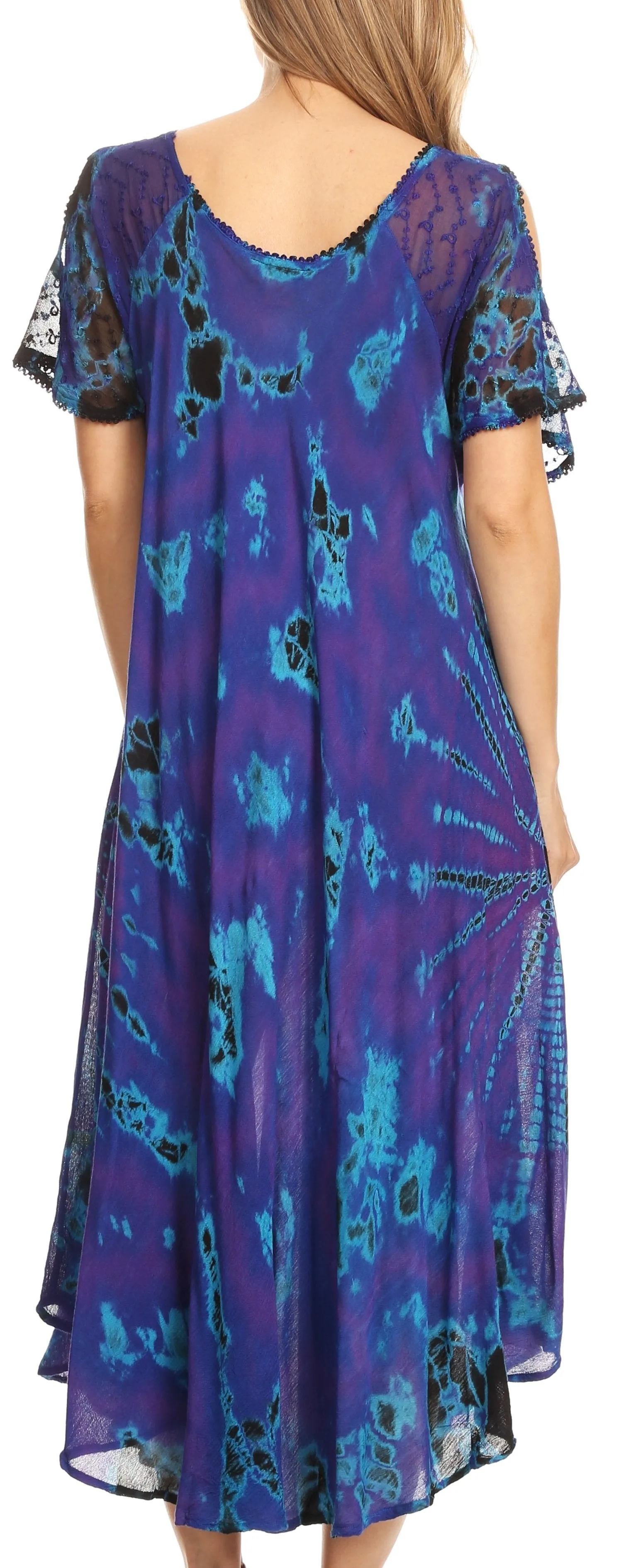 Sakkas Ada Women Cold Shoulder Caftan Relax Long Maxi Dress on Tie-dye with Corset