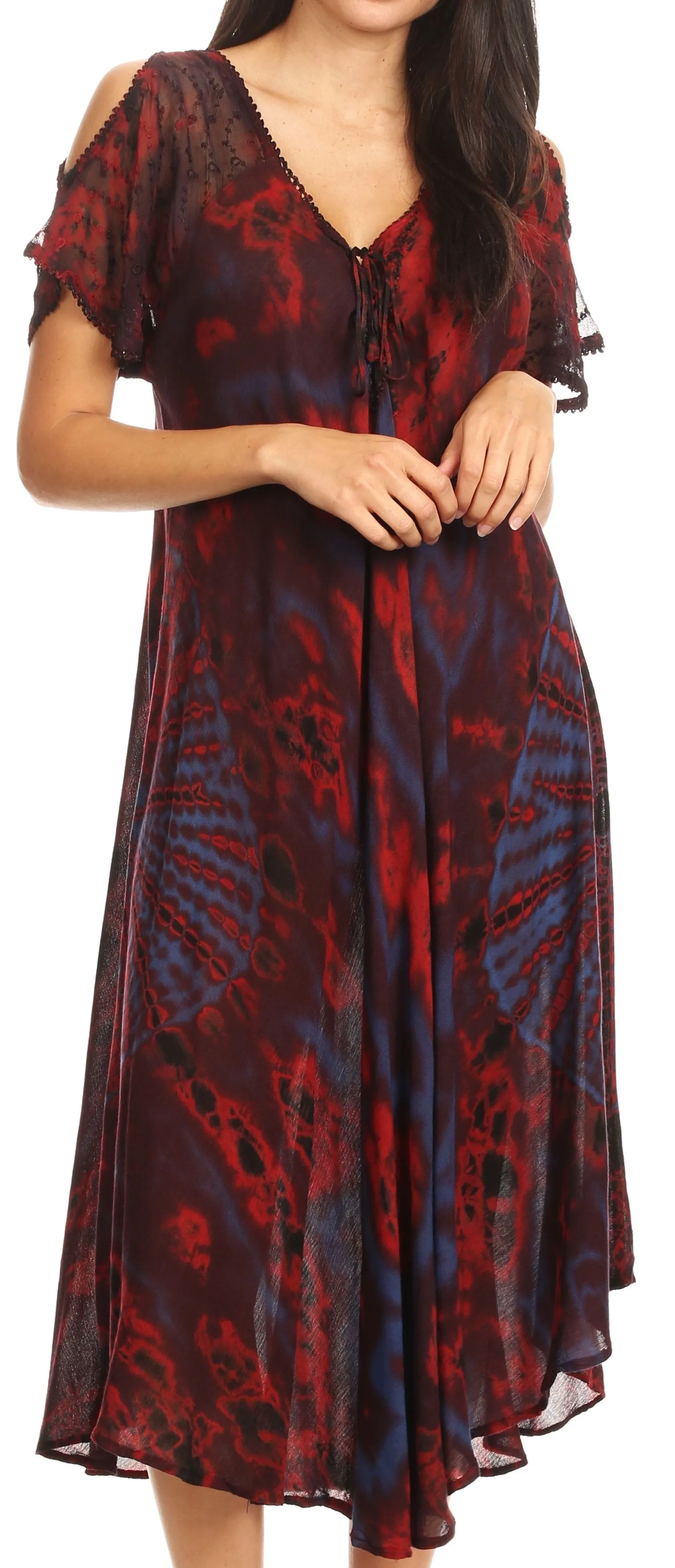 Sakkas Ada Women Cold Shoulder Caftan Relax Long Maxi Dress on Tie-dye with Corset