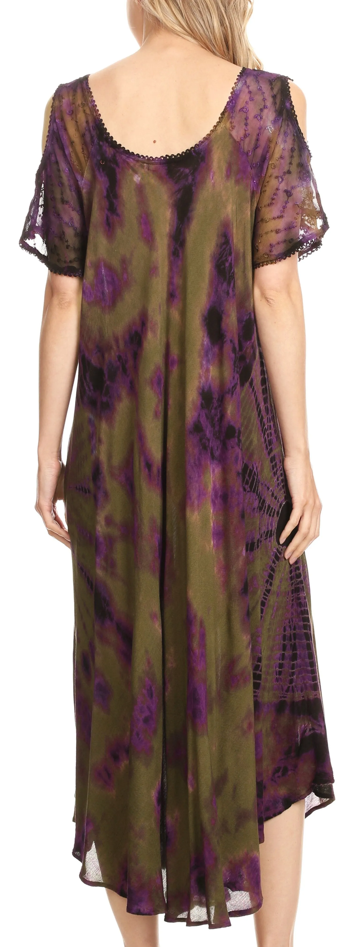 Sakkas Ada Women Cold Shoulder Caftan Relax Long Maxi Dress on Tie-dye with Corset