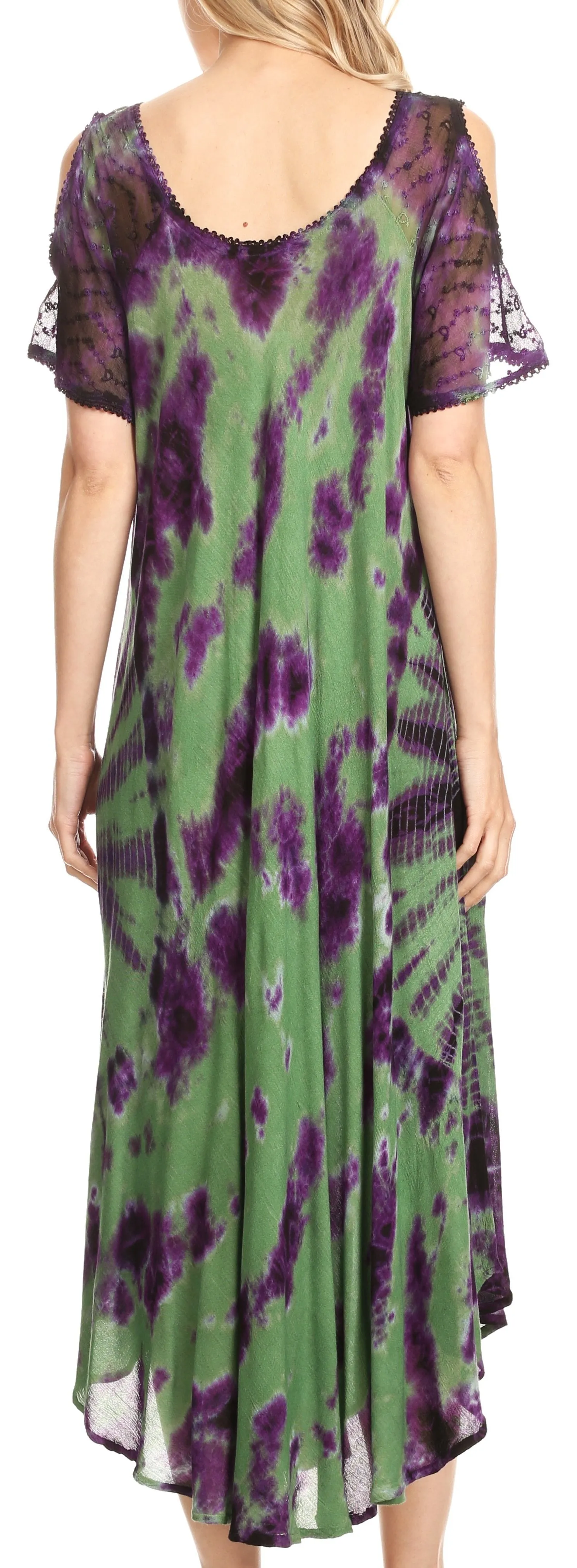 Sakkas Ada Women Cold Shoulder Caftan Relax Long Maxi Dress on Tie-dye with Corset