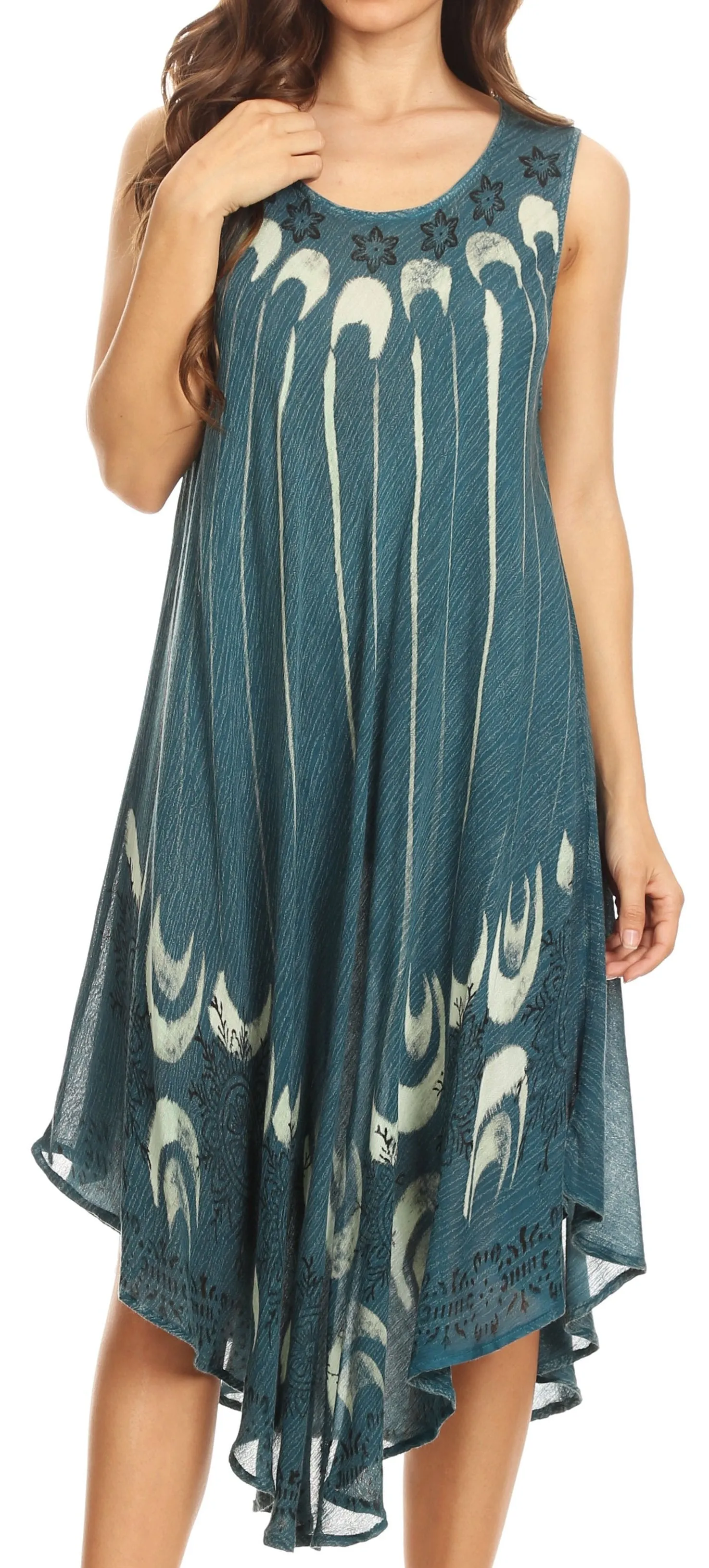 Sakkas Ecrin Women Tie-dye Sleeveless Stonewashed Caftan Cover up Dress Flowy