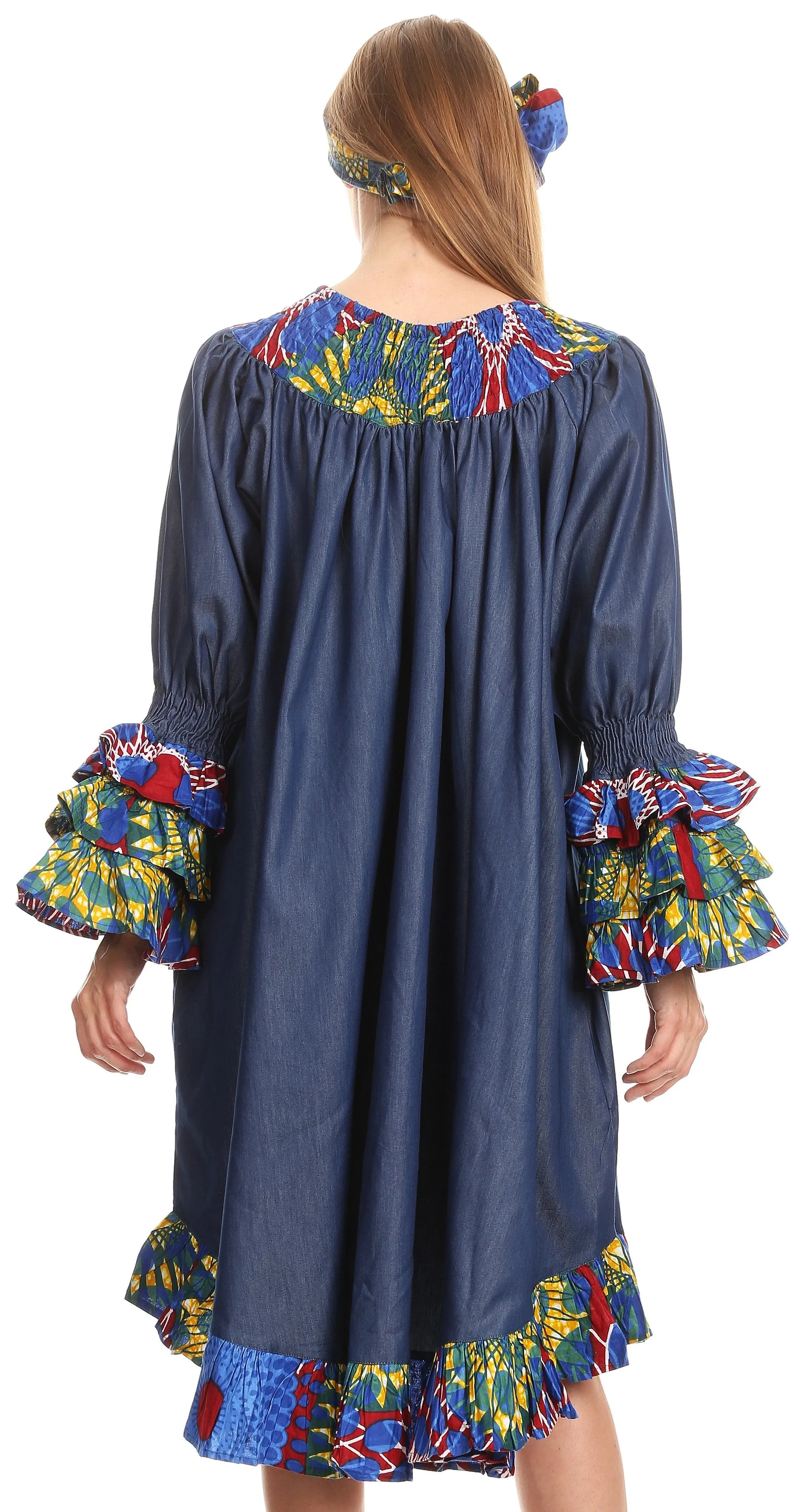 Sakkas Folami Chambray and Ankara Wax Dutch Print Muumuu Dress Relax Fit