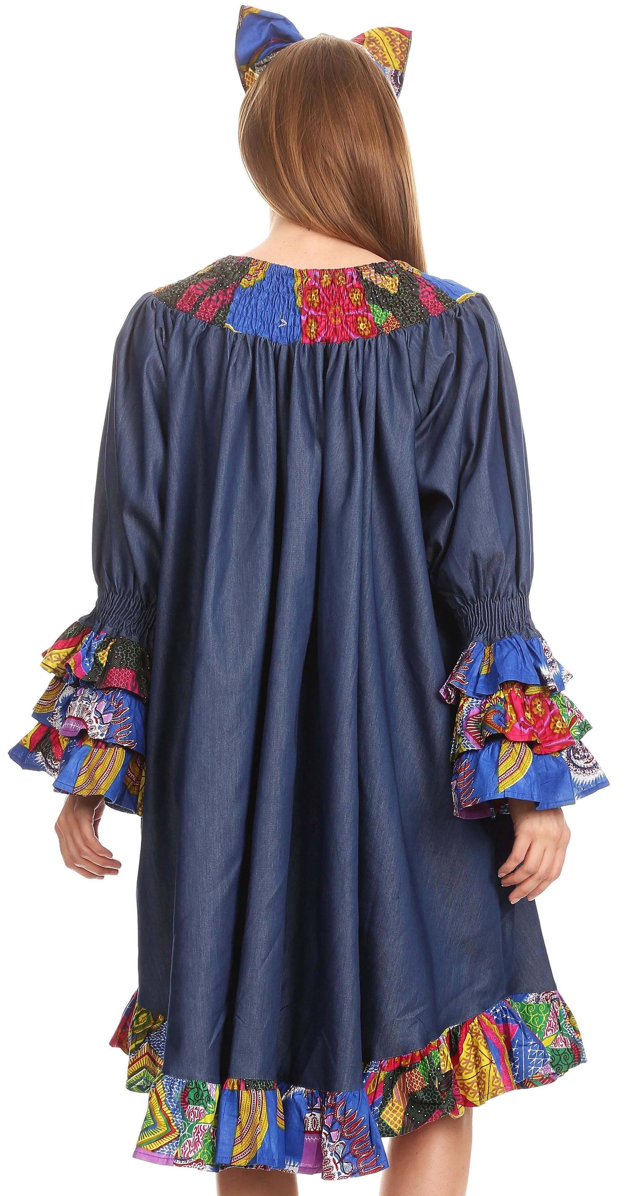 Sakkas Folami Chambray and Ankara Wax Dutch Print Muumuu Dress Relax Fit