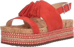 Schutz Monicca Nice Orange Red Suede Tassel Suede Platform Wedge Buckle Sandals