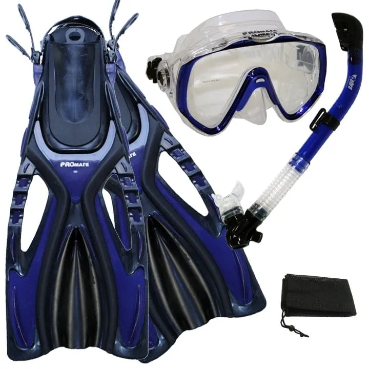 Scuba Diving Snorkeling Extra-Wide Mask Snorkel Fins Gear Set - SCS0081