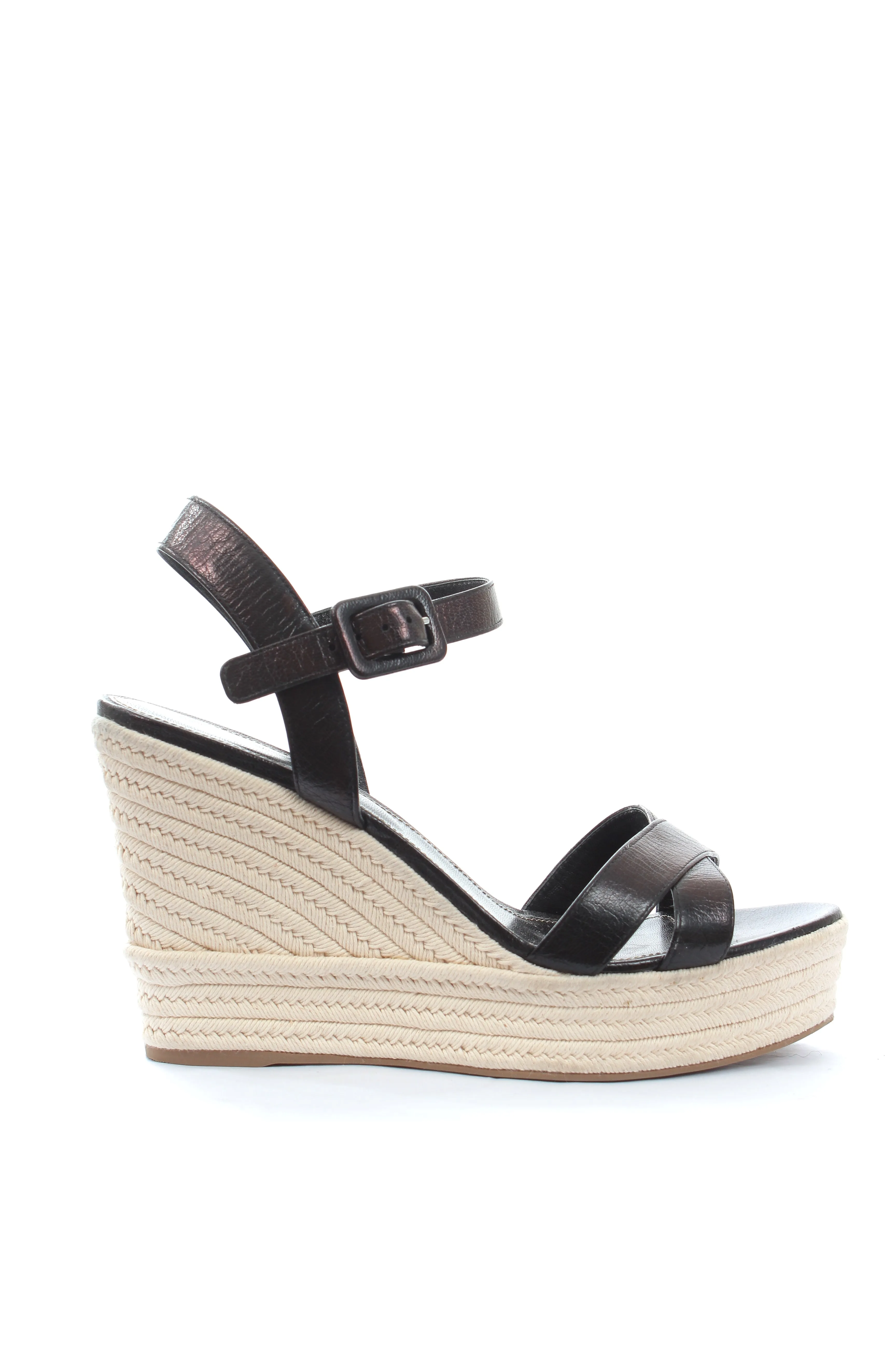 Sergio Rossi Leather Espadrille Wedge Sandals