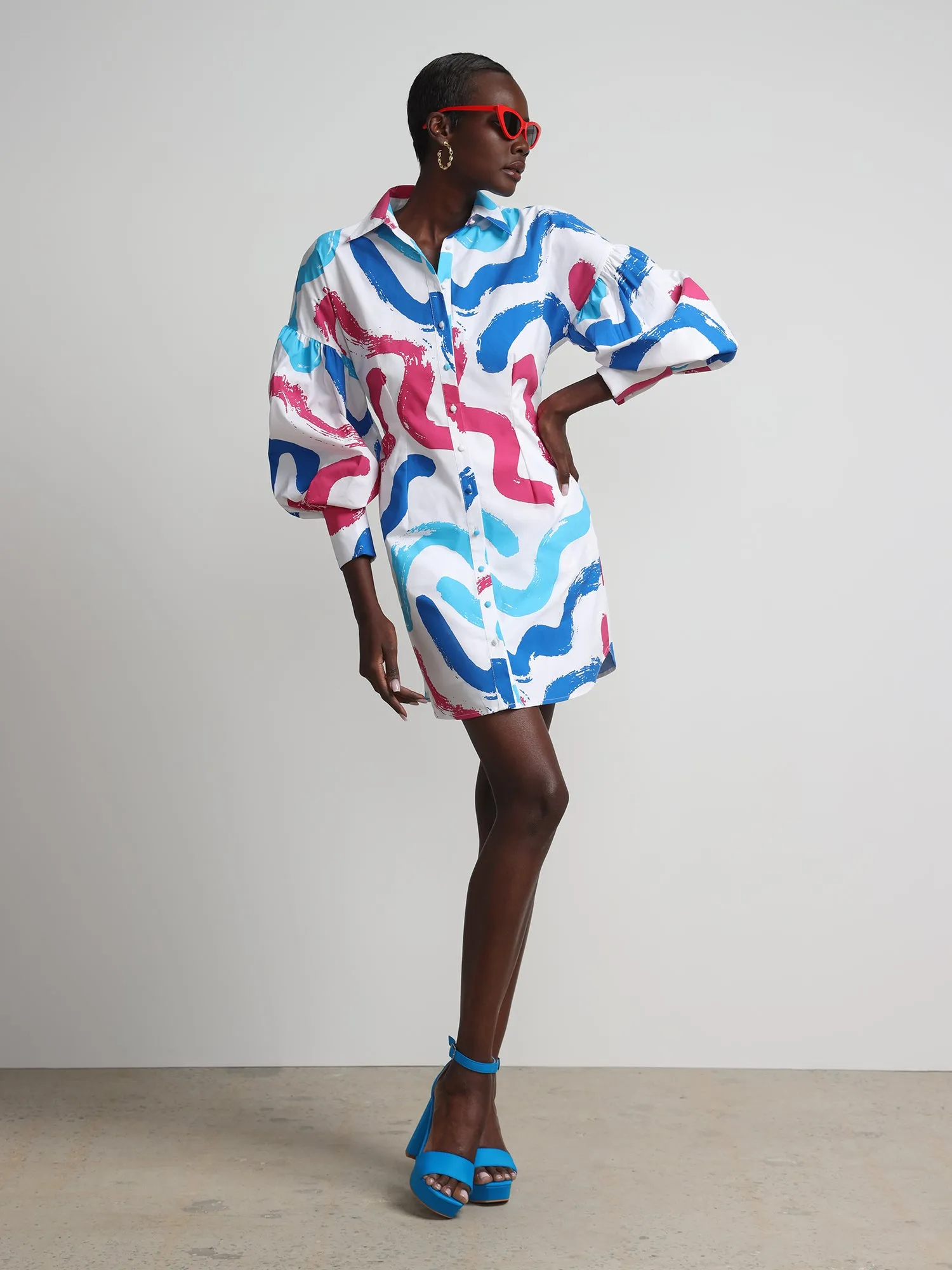 Swirl-Print Button-Front Shirtdress